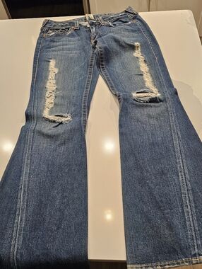 True Religion Distressed Blue Flare Jeans